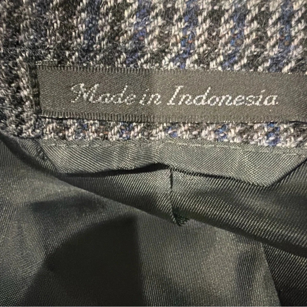 100% Wool Chaps Herringbone Checker Brown Suede Elbow Patches Blazer Jacket 46R